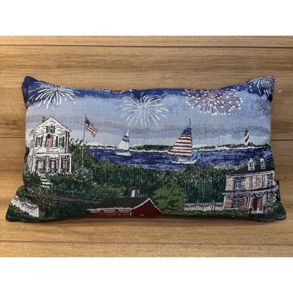 Brooks Brothers USA Coastal Sailboats Tapestry Pillow 14x24 Patriotic Americana